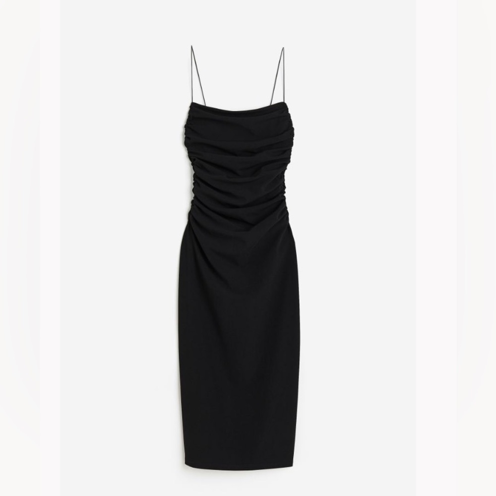 H&M Black Draped Bodycon Dress, Size Small